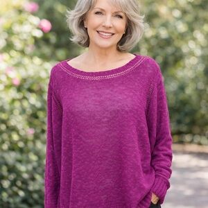 EILEEN FISHER Cerise Linen Blend Pink Sweater Women’s Size Large R4RKD Spring